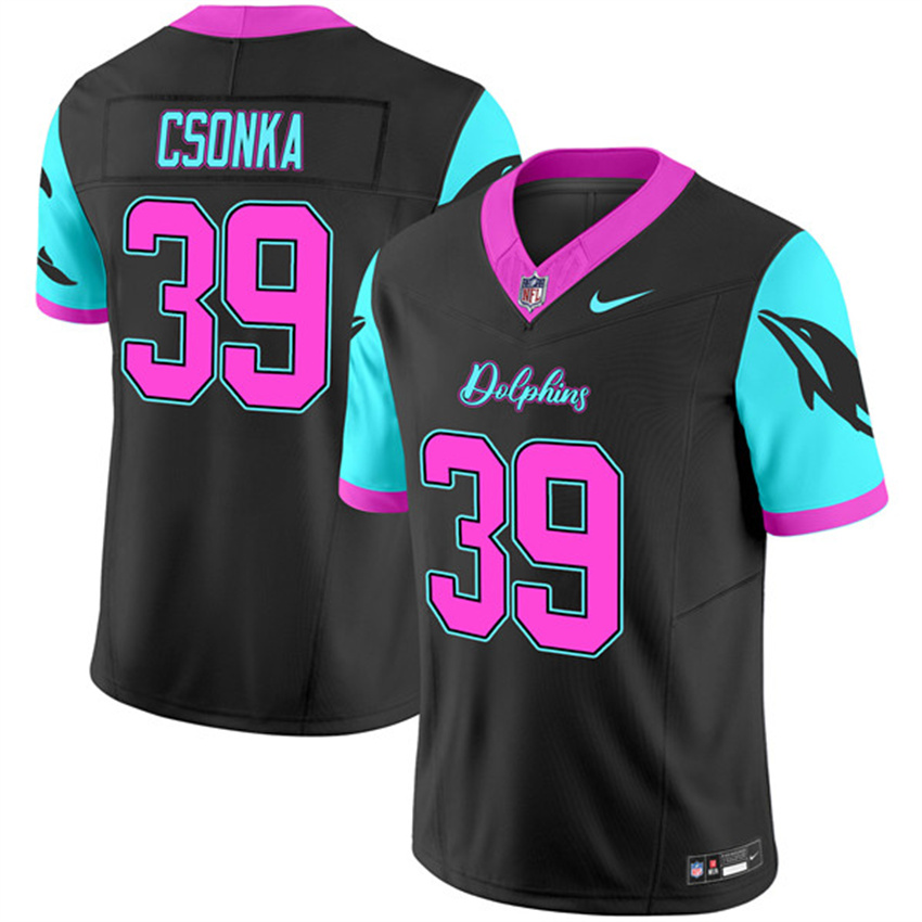 Men's Black Miami Dolphins #39 Larry Csonka F.U.S.E.